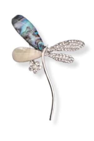 Brooch Mother of pearl Dragonfly 19x26 white