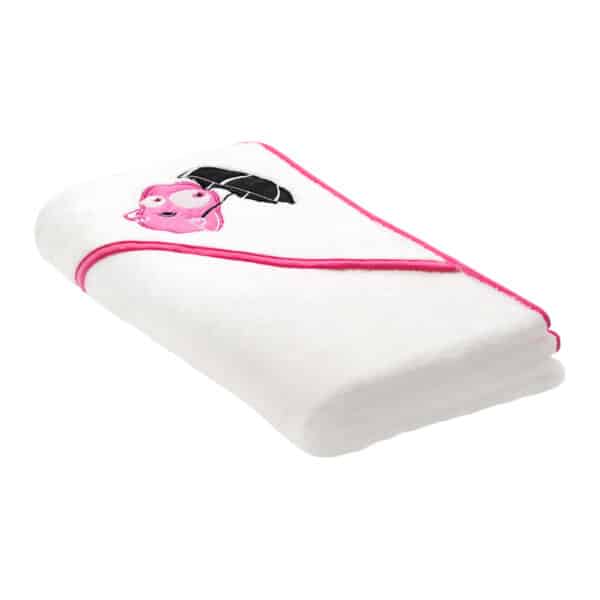 Green Fiber Totty corner baby towel white with pink edge 2