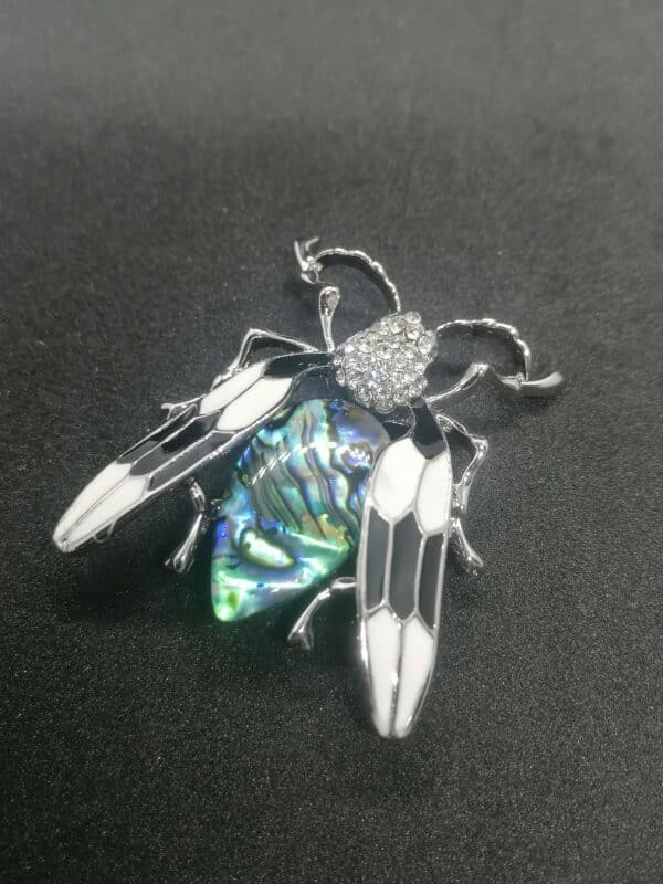 Beetle Brooch with Mother of pearl and crystals 40x48mm scaled