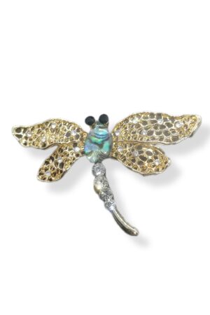Dragonfly Brooch with Mother of pearl and crystals 70x43mm white