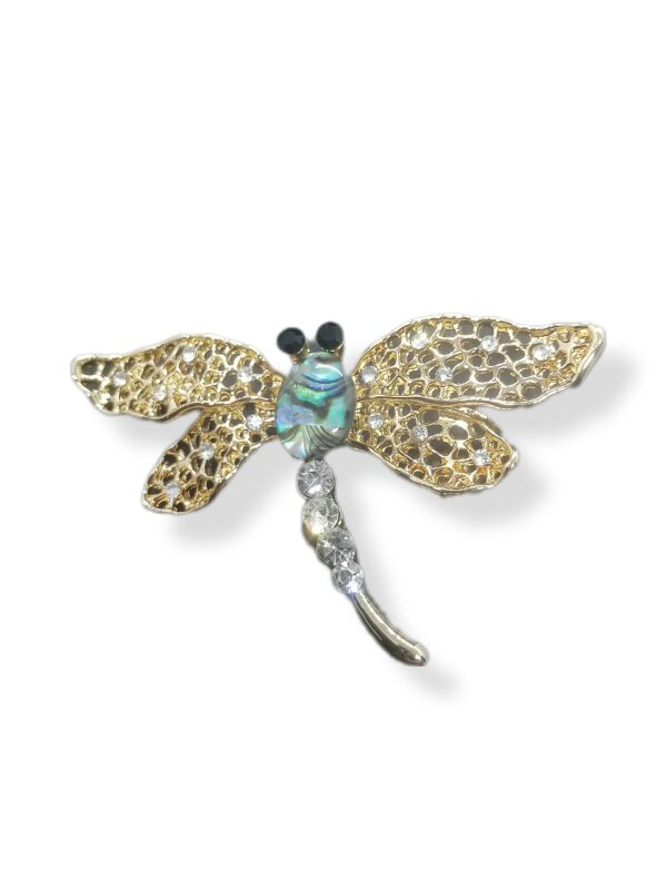 Dragonfly Brooch with Mother of pearl and crystals 70x43mm white scaled
