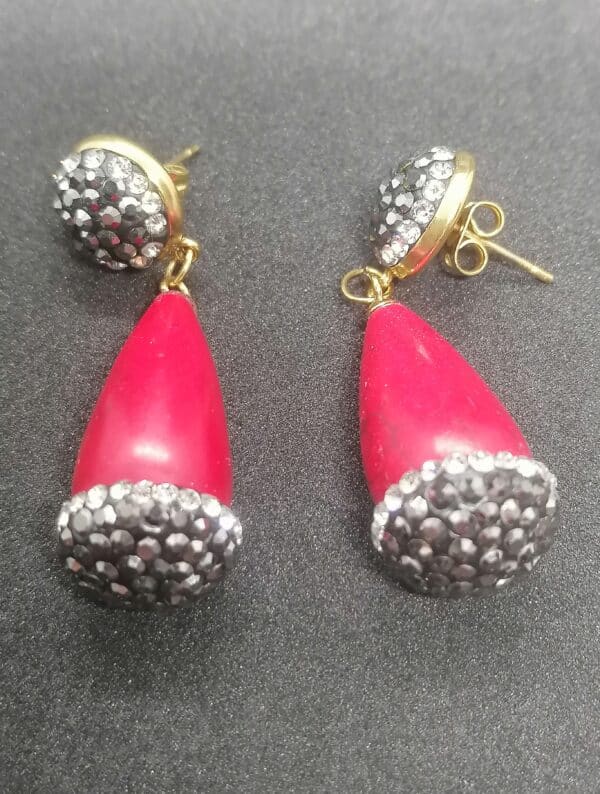 Red Acorn Earrings with Stone and crystals 2 scaled