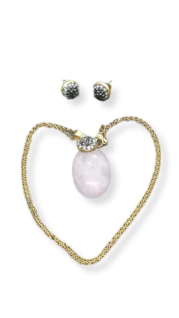 Stainless steel Necklace with pink stone and Earrings with crystals 1 scaled