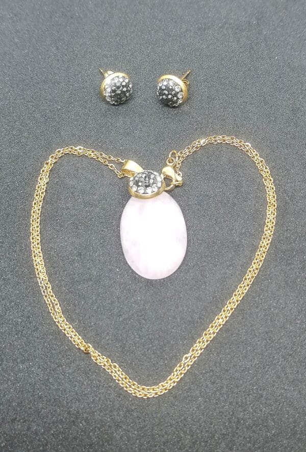 Stainless steel Necklace with pink stone and Earrings with crystals 3 scaled