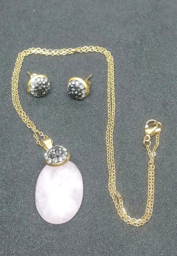 Stainless steel Necklace with pink stone and Earrings with crystals 4 scaled